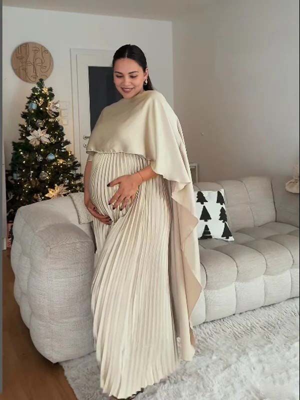Beaumama robes longue grossesse élégant enceinte shooting irrégulier volants fluide plissé soirée femme enceinte