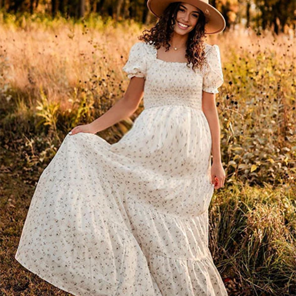 Beaumama robes longue grossesse liberty imprimé fleurie plis femme enceinte