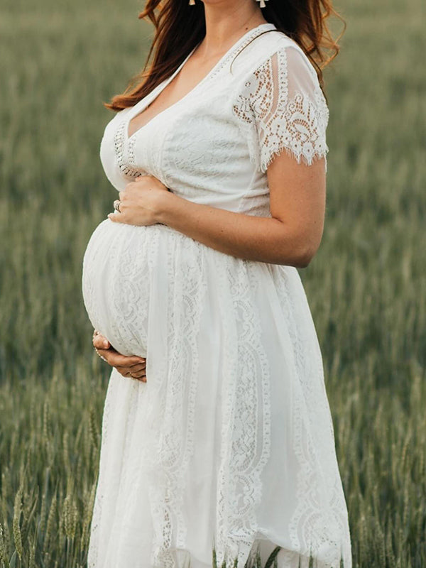 Beaumama robes longue grossesse enceinte shooting mariage dentelle fluide bord ondulé mariée femme enceinte