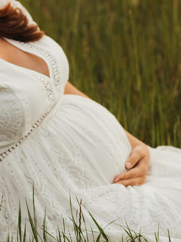 Beaumama robes longue grossesse enceinte shooting mariage dentelle fluide bord ondulé mariée femme enceinte