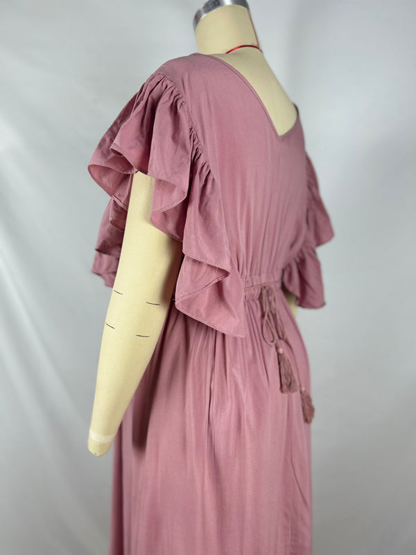 Beaumama robe shooting grossesse longue élégant photo mousseline volants rose femme enceinte