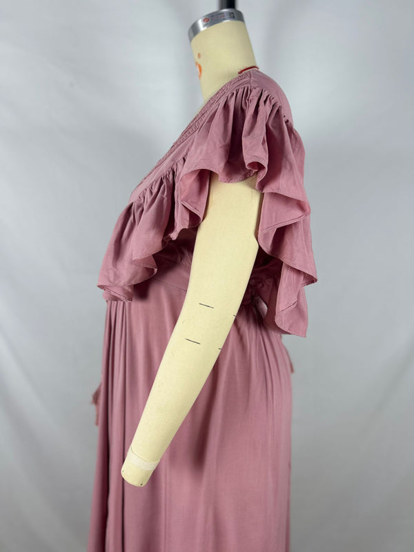 Beaumama robe shooting grossesse longue élégant photo mousseline volants rose femme enceinte
