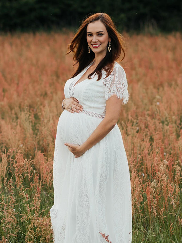 Beaumama robes longue grossesse enceinte shooting mariage dentelle fluide bord ondulé mariée femme enceinte