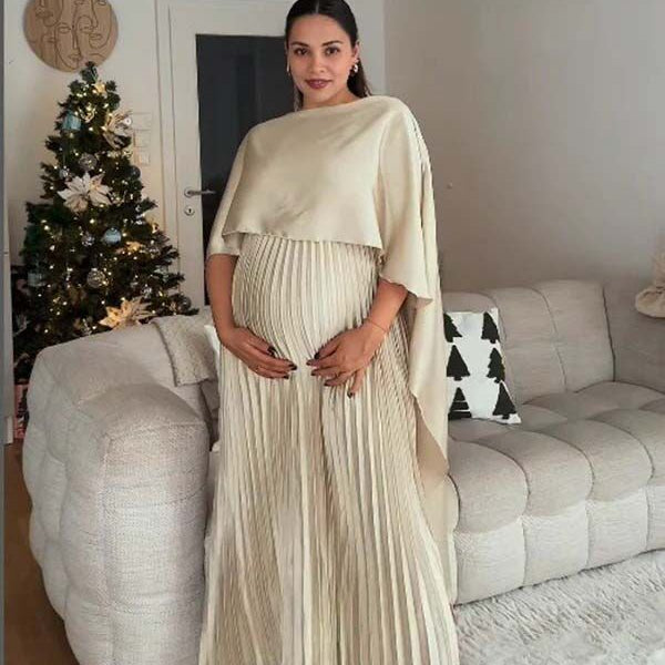Beaumama robes longue grossesse élégant enceinte shooting irrégulier volants fluide plissé soirée femme enceinte