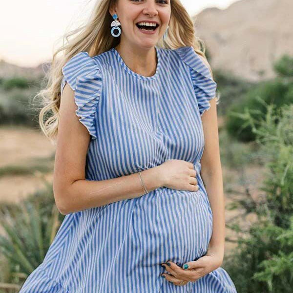 Robes courte de grossesse manches volantes-Bleu