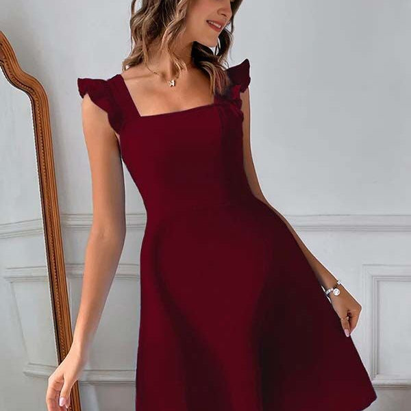 Robes mi-longue grossesse volants nœud papillon bordeaux