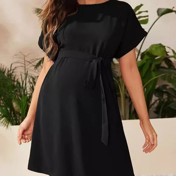 Beaumama robes courte grossesse unicolore nœud papillon col rond femme enceinte