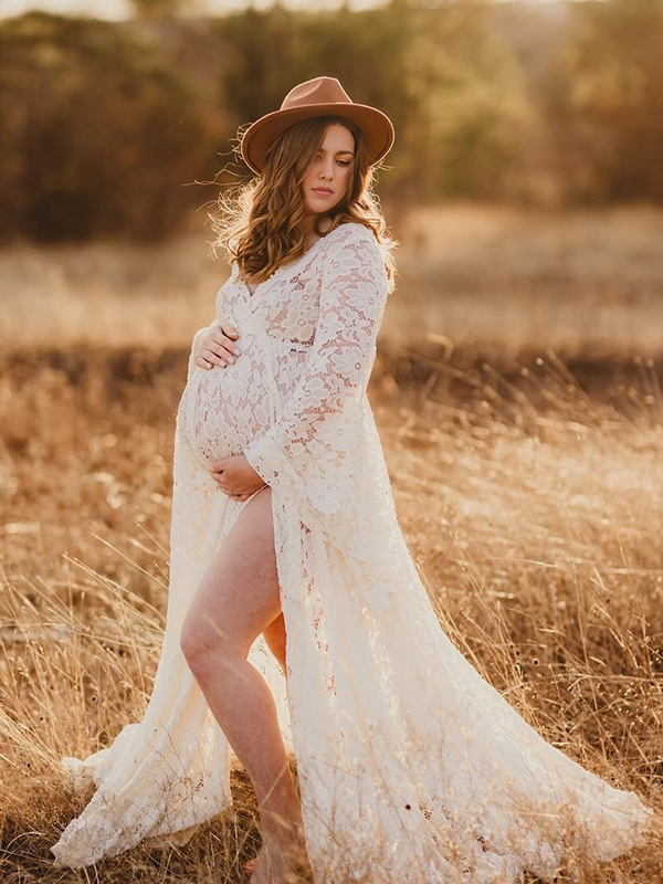 Beaumama robes photo longue grossesse élégant enceinte shooting fendu le côté dentelle queue femme enceinte