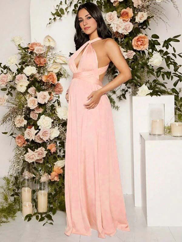 Beaumama robes longue grossesse cérémonie soirée dos nu ceinture nœud fluide élégant femme enceinte