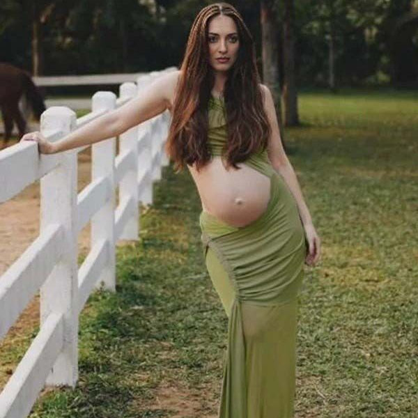 Beaumama robes photo longue grossesse élégant chic irrégulier tulle épissage cropped épaule asymétrique femme enceinte