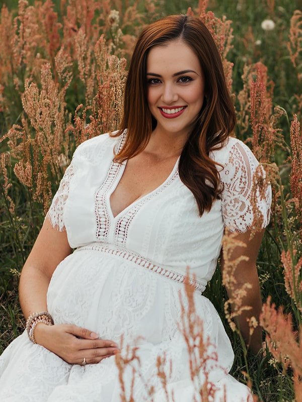 Beaumama robes longue grossesse enceinte shooting mariage dentelle fluide bord ondulé mariée femme enceinte
