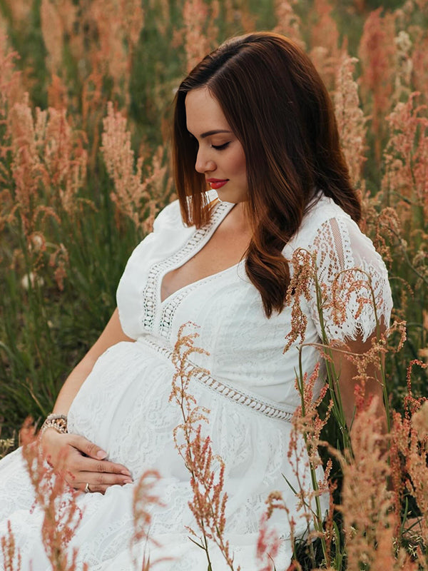 Beaumama robes longue grossesse enceinte shooting mariage dentelle fluide bord ondulé mariée femme enceinte