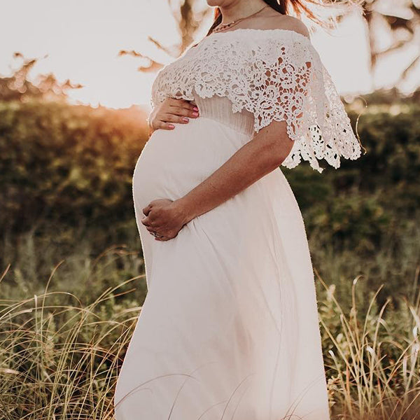 Beaumama robes longue grossesse dentelle volants col bateau robes de séance photo femme enceinte