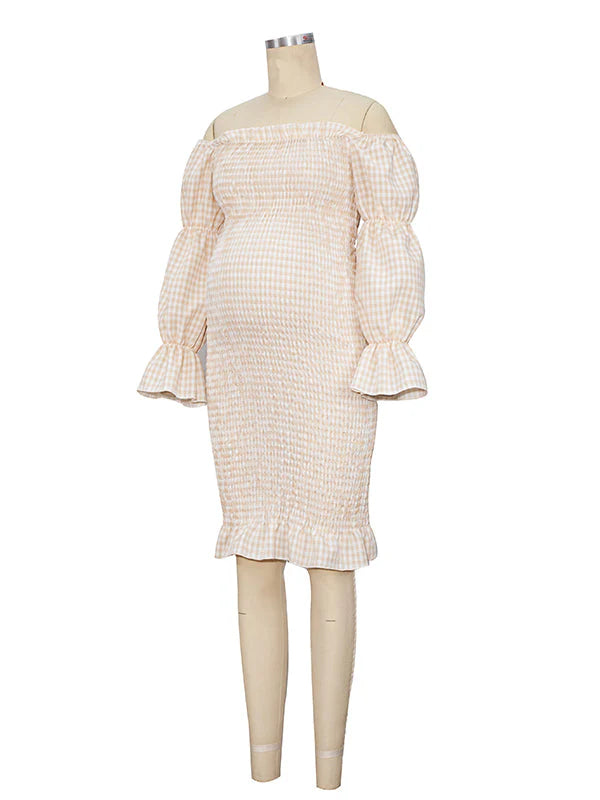 Beaumama robe crayon baby shower moulante courte grossesse col bateau manches longues femme enceinte