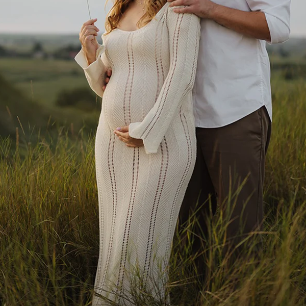 Beaumama robes longue grossesse dos nu moulante bord ondulé élégant femme enceinte