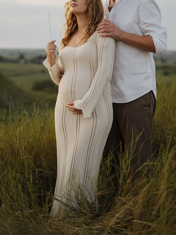 Beaumama robes longue grossesse dos nu moulante bord ondulé élégant femme enceinte