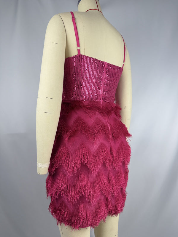 Beaumama robe courte grossesse élégant cocktail brillante paillette frange poilu bord ondulé moulante femme enceinte