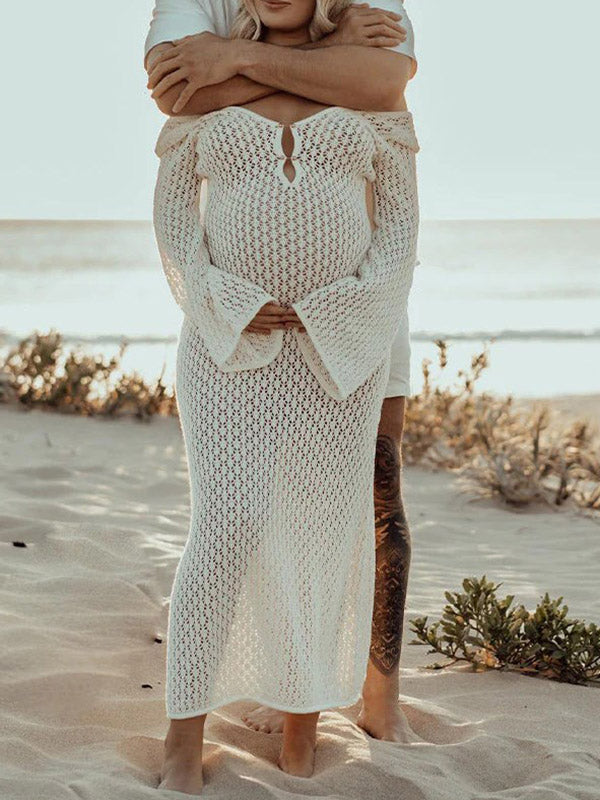 Beaumama robes photo longue grossesse bohème plage rugueux dos nu découpe transparent femme enceinte