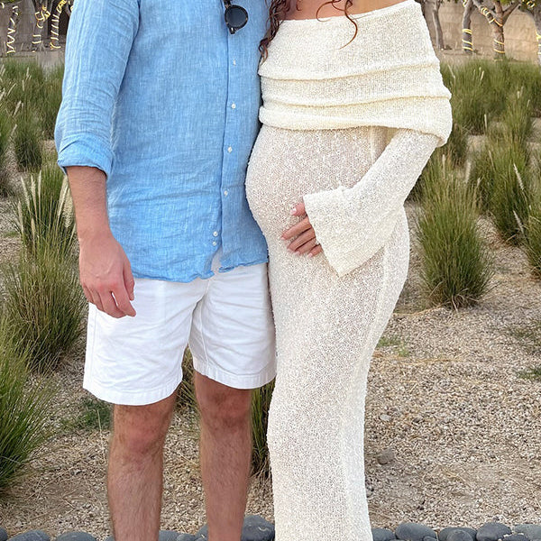 Beaumama robe longue grossesse élégant enceinte shooting vacances crochet tricot poilu plissé moulante femme enceinte
