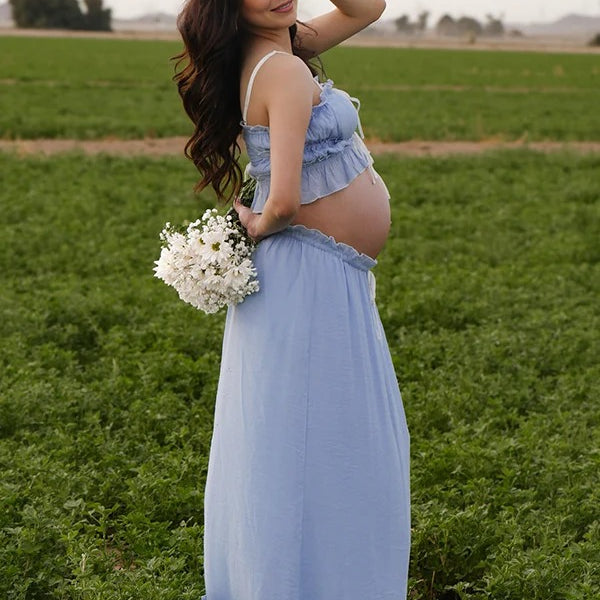 Robe longue grossesse deux pièces strap bleu