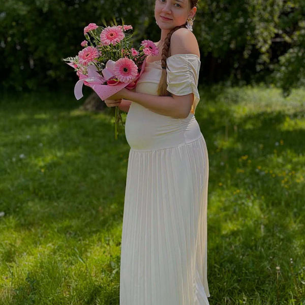Beaumama robes longue grossesse enceinte shooting cocktail moulante plissé col bateau élégant femme enceinte