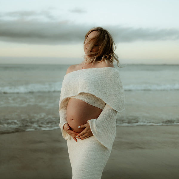 Beaumama robe longue grossesse élégant enceinte shooting épissage poilu moulante col bateau femme enceinte