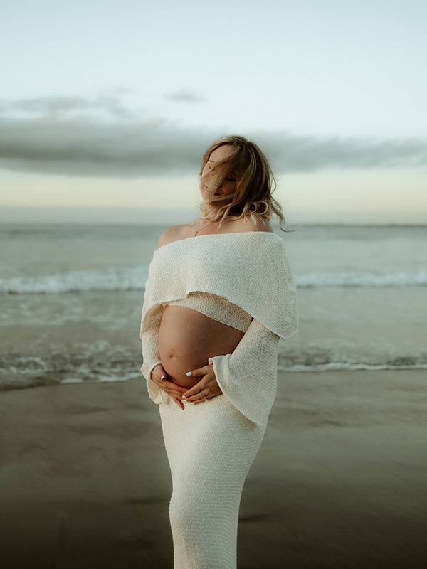 Beaumama robe longue grossesse élégant enceinte shooting épissage poilu moulante col bateau femme enceinte
