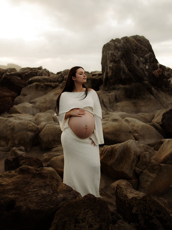 Beaumama robe longue grossesse élégant enceinte shooting épissage poilu moulante col bateau femme enceinte