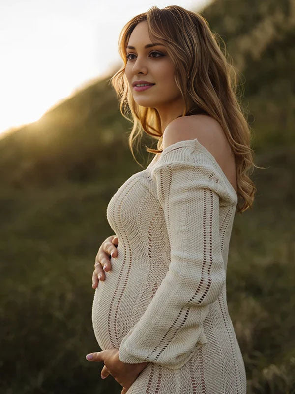 Beaumama robes longue grossesse dos nu moulante bord ondulé élégant femme enceinte