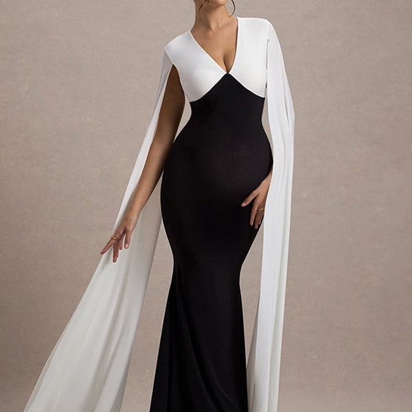 Beaumama robes longue grossesse élégant cérémonie couleur bloc épissé dos nu sirene femme enceinte