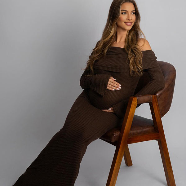 Beaumama robes mi-longue grossesse moulante col bateau élégant femme enceinte