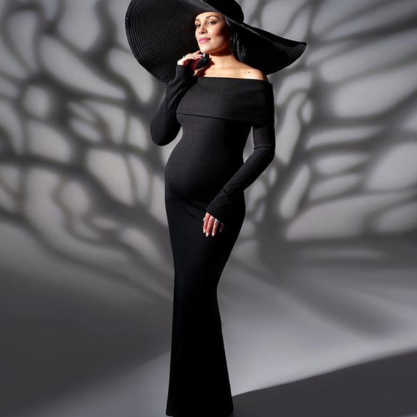 Beaumama robes longue grossesse élégant enceinte shooting épaule dénudée sirene moulante femme enceinte