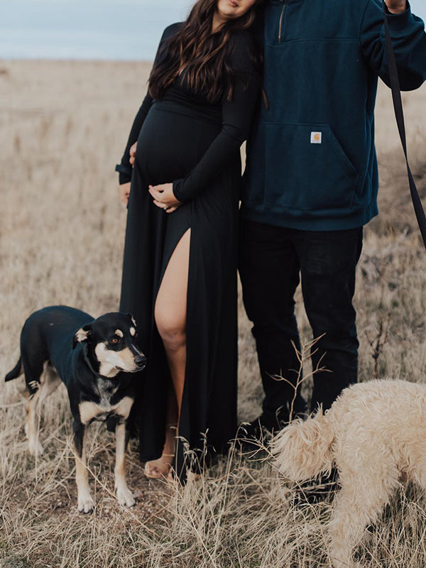 Beaumama robes longue grossesse élégant enceinte shooting fendu le côté fluide femme enceinte