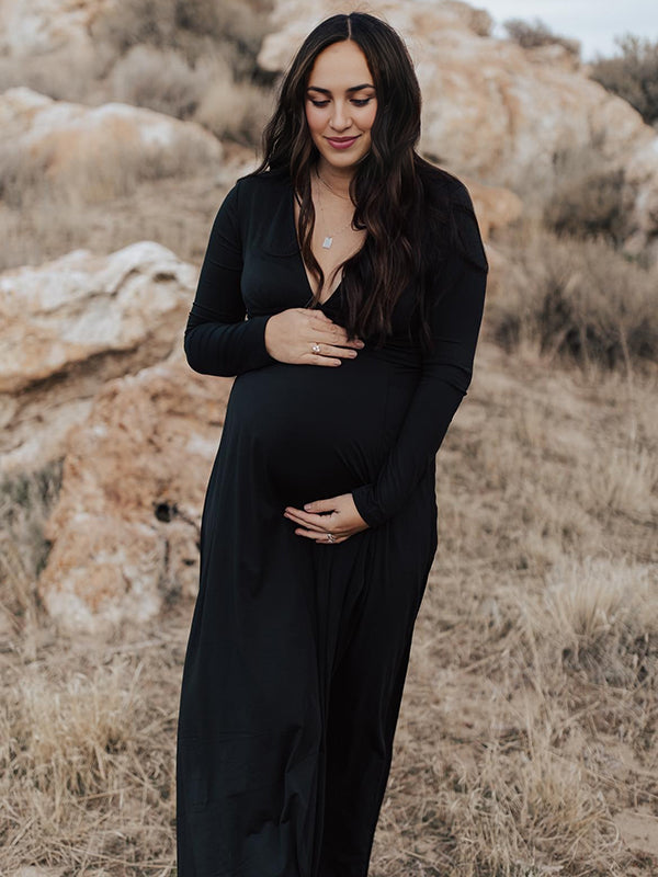 Beaumama robes longue grossesse élégant enceinte shooting fendu le côté fluide femme enceinte