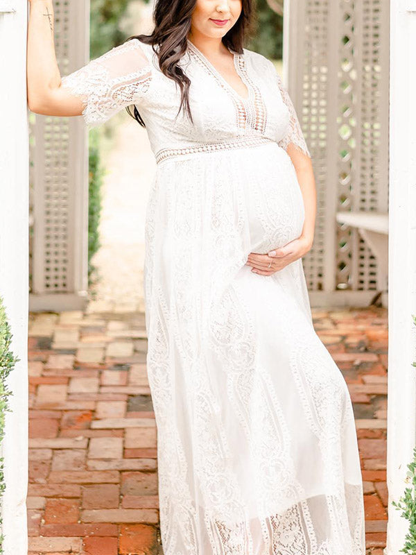 Beaumama robes longue grossesse enceinte shooting mariage dentelle fluide bord ondulé mariée femme enceinte