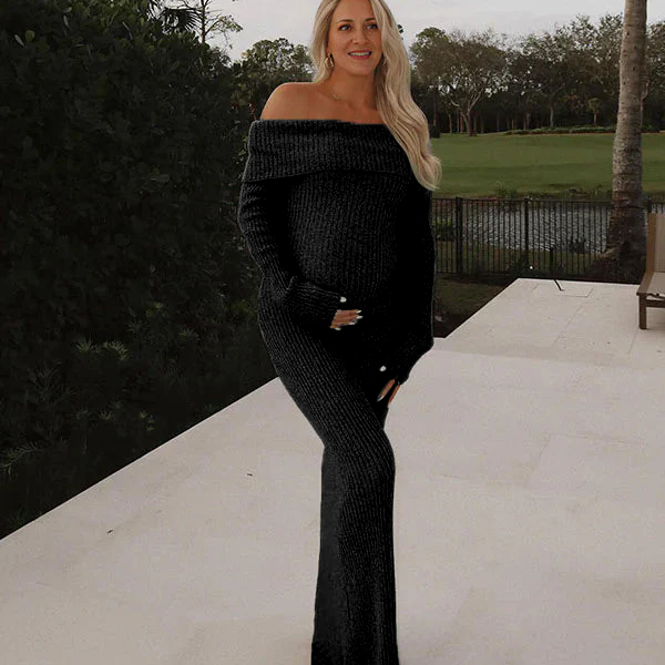 Beaumama robe longue grossesse vacances élégant épaule dénudée crochet tricot moulante femme enceinte