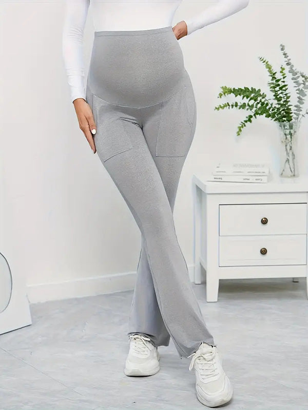 Beaumama pantalons grossesse casual confortable unicolore bootcut évasé Poches moulante leggings femme enceinte