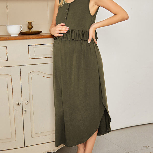 Beaumama robe allaitement longue grossesse casual style maison volants boutonnage irrégulier femme enceinte