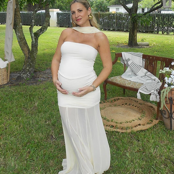 Beaumama robes longue grossesse élégant cérémonie moulante épaule dénudée épissage tulle transparent fluide femme enceinte
