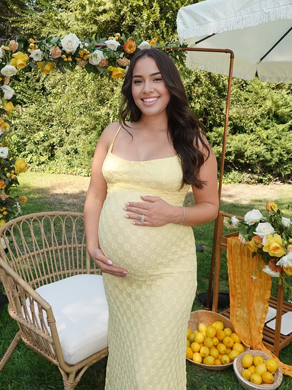 Beaumama robes longue grossesse babyshower cérémonie broderie marguerite moulante sirene spaghettiträger femme enceinte