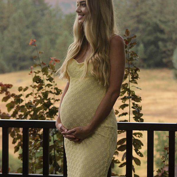 Beaumama robes longue grossesse babyshower cérémonie broderie marguerite moulante sirene spaghettiträger femme enceinte