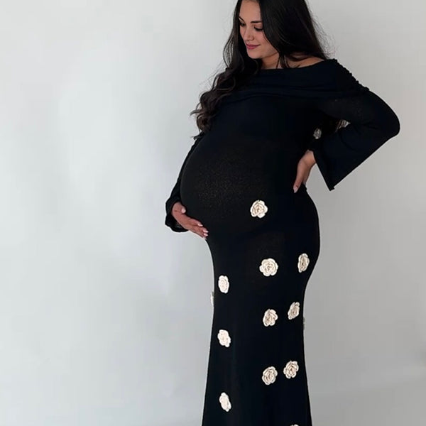 Beaumama robes longue grossesse épaules dénudées applique fleur cérémonie femme enceinte