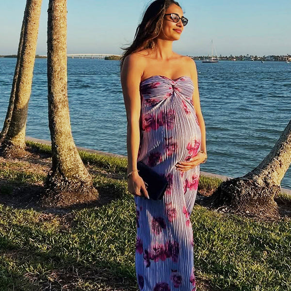 Beaumama robes longue grossesse imprimé fleurie dos nu bustier femme enceinte