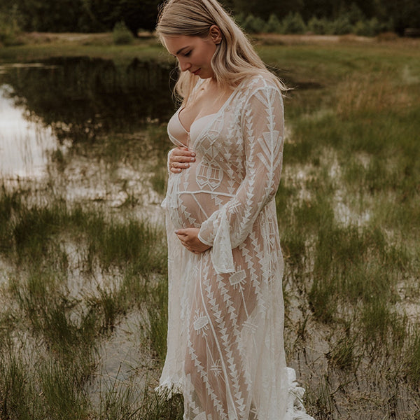 Beaumama robes photo longue grossesse bohème dentelle court devant longue derriere ceinture fente femme enceinte
