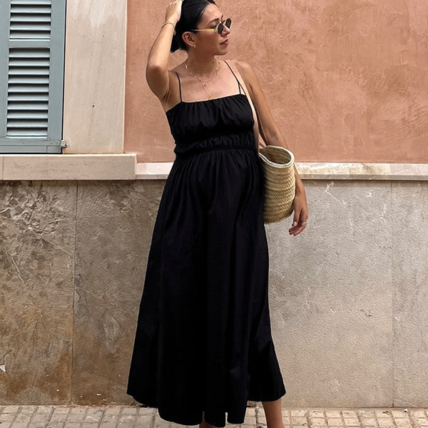Beaumama robes longue grossesse élégant vacances plissé fluide trapèze spaghettiträger femme enceinte