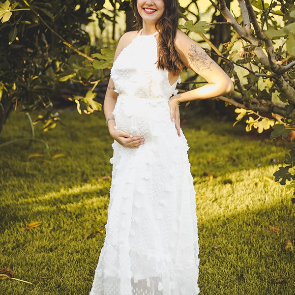 Beaumama robes longue grossesse applique fleur licou sans manches élégant femme enceinte