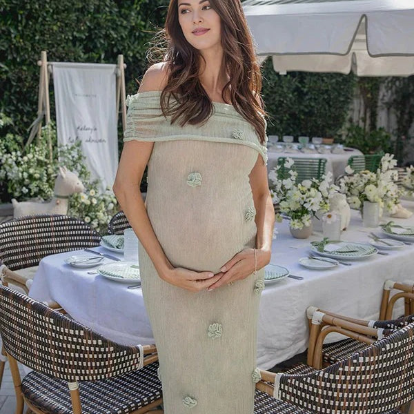 Beaumama robes longue grossesse épaules dénudées fleurs tridimensionnelles élégant soirée femme enceinte