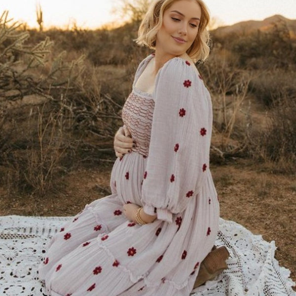 Beaumama robes longue grossesse bohème enceinte shooting imprimé fleurie volants fluide couleur bloc femme enceinte