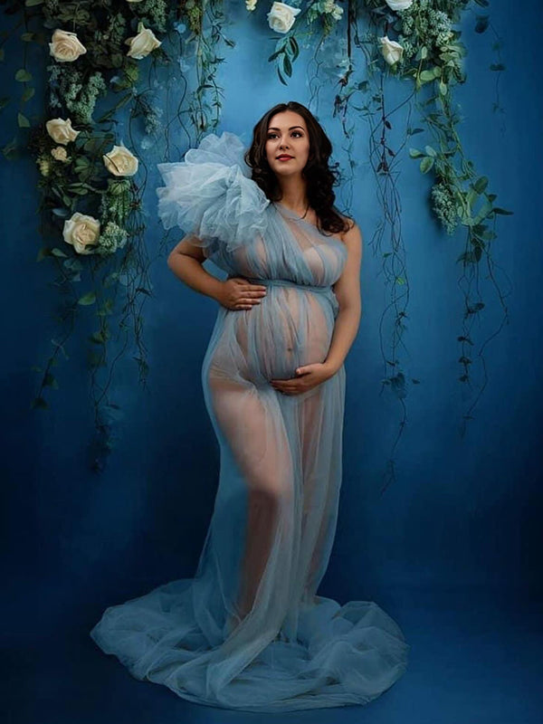 Beaumama robes photo longue grossesse tulle bouffante tutu transparent asymétrique queue ceinture femme enceinte