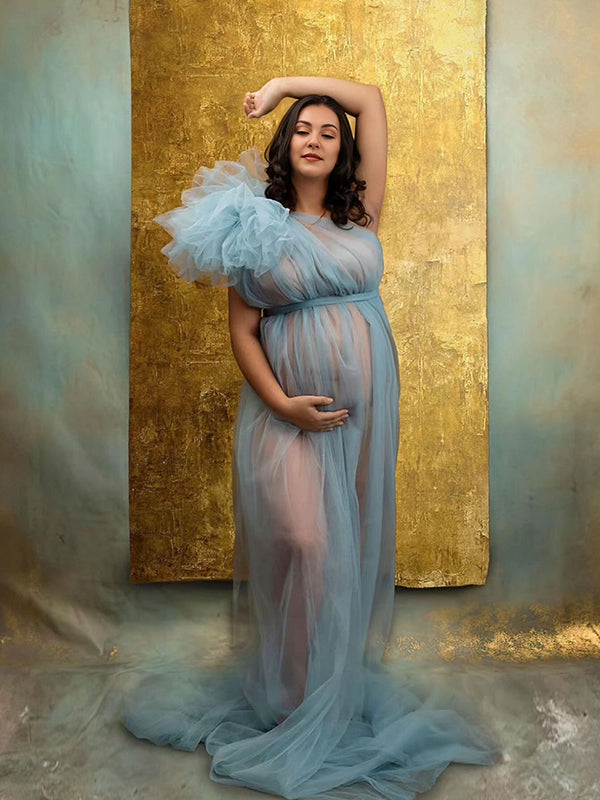 Beaumama robes photo longue grossesse tulle bouffante tutu transparent asymétrique queue ceinture femme enceinte